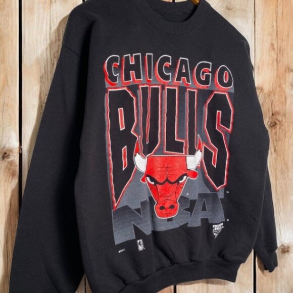 Vintage Chicago Bulls NBA Crewneck Sweater sweatshirt shirt black '97 - Picture 1 of 2